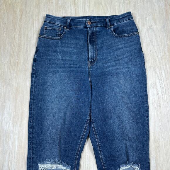 American Eagle Curvy Mom Jeans Distressed Ripped Knees Raw Hem Stretch Blue 8 - Picture 2 of 15